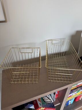 CB2 Roscoe gold wire storage baskets set of 2
